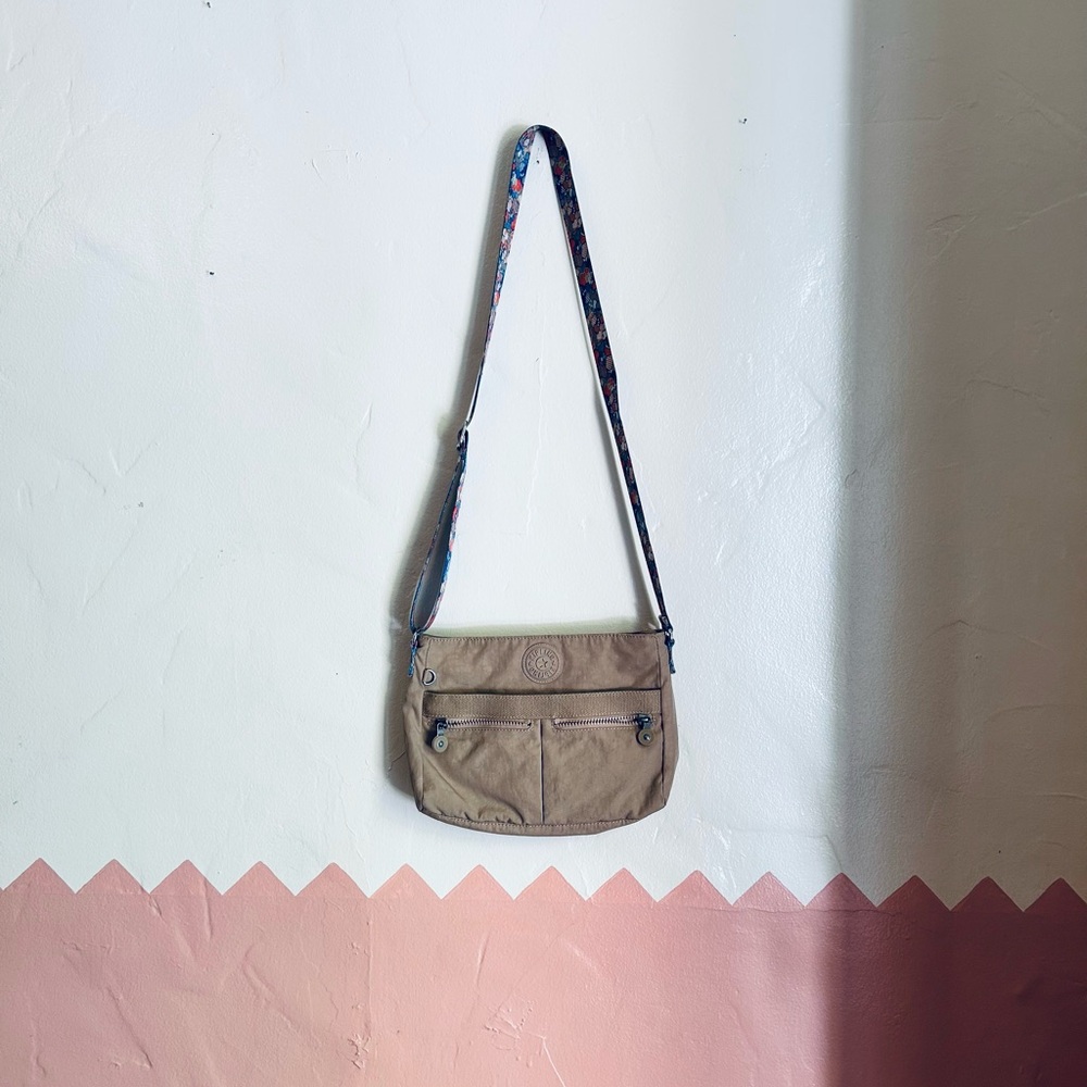 Kipling Tan Crossbody Bag with Patterned Strap